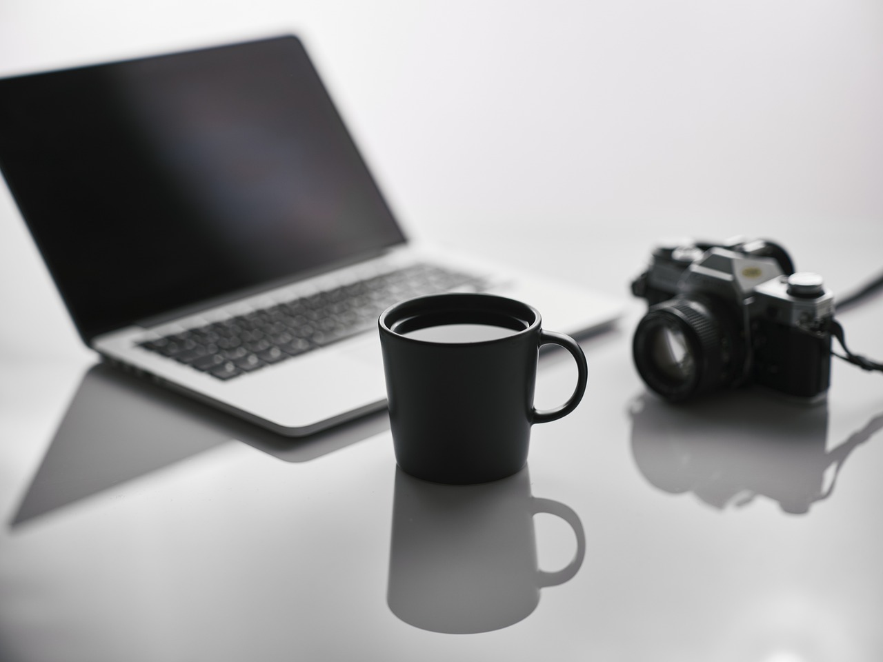 mug, laptop, camera